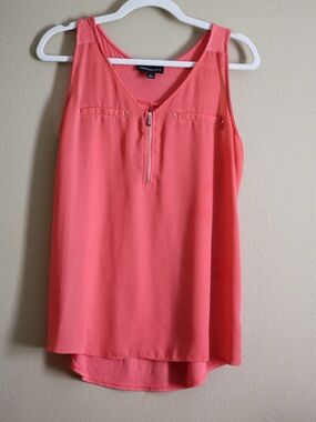 Fortune + Ivy Coral Zip Front Sleeveless Blouse Large